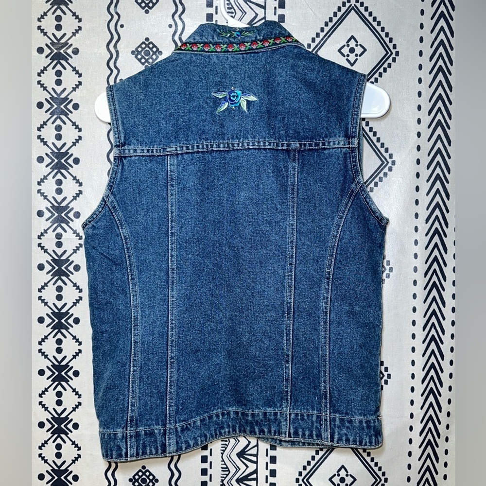 Y2K Bill Blass Blue Denim Vest Embellished Embroidered Woman PS‎ (Petite Small) - Picture 3 of 6